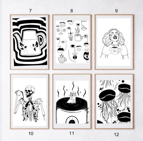 Coffee shop art prints | the bean loft art prints | the bean loft | coffee themed art | coffee art | prints | black and white prints | gift