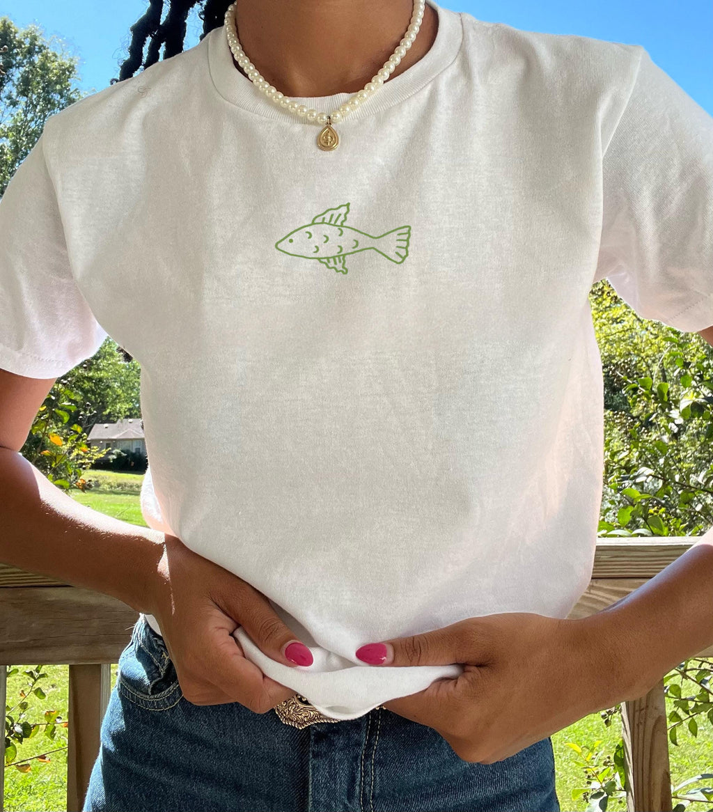 fish baby tee. Art shirt. Cute top. Baby tee. Fish shirt . Fishy shirt. Trendy shirt. Pinterest shirt. Pinterest tops. Unique tops.