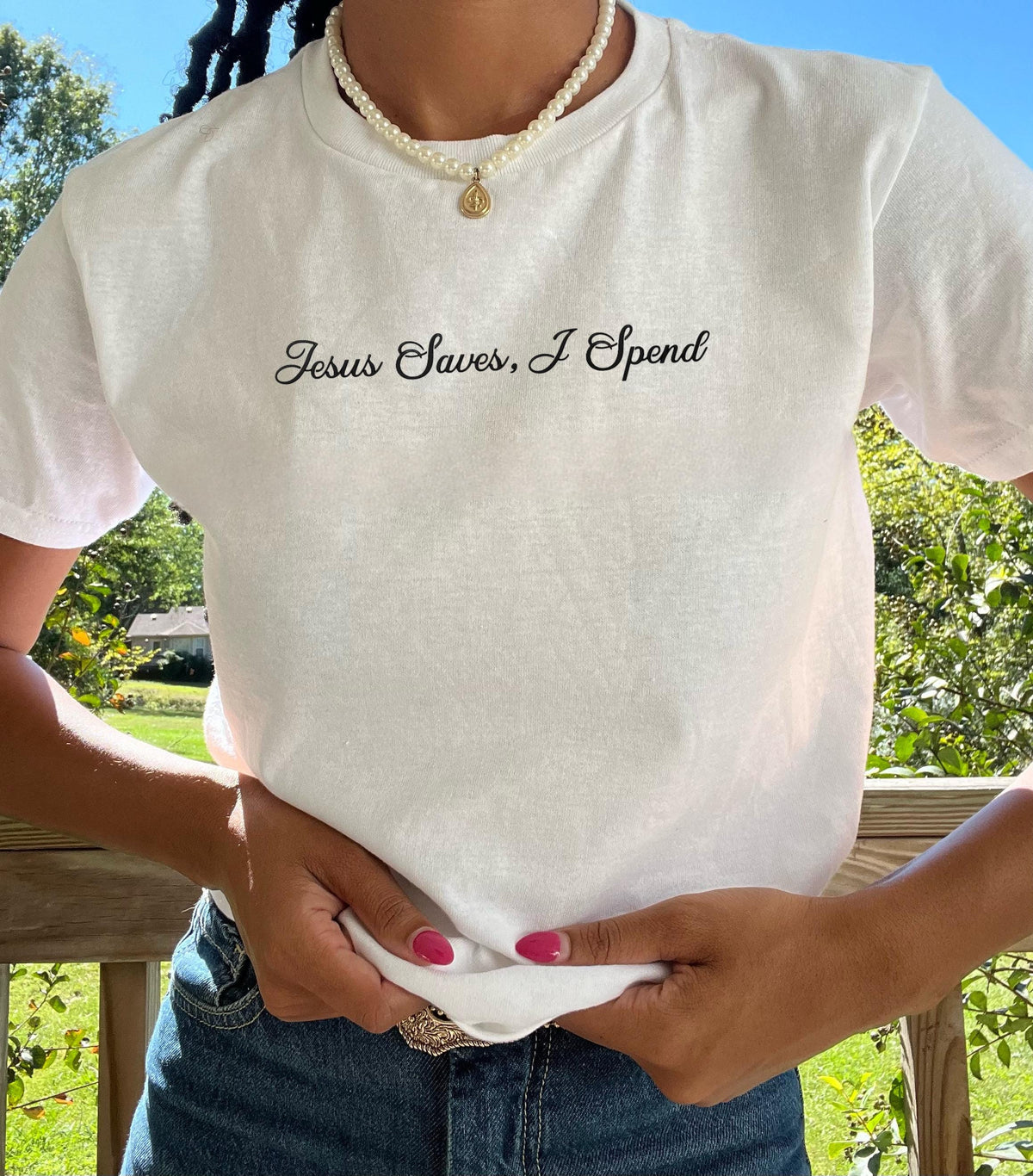 Jesus saves, I spend baby tee shirt. Christian humor shirt. Gifts for Christian’s. Jesus shirt. Women’s tee shirts. Gift for women.