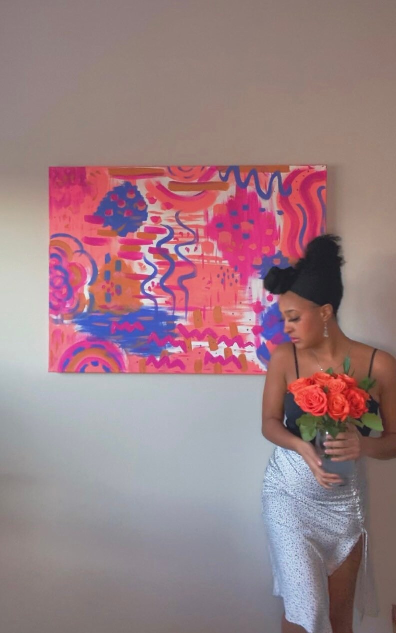 through rose colored glasses | original painting | wall art | abstract painting | black artists | art | acrylic painting | large painting