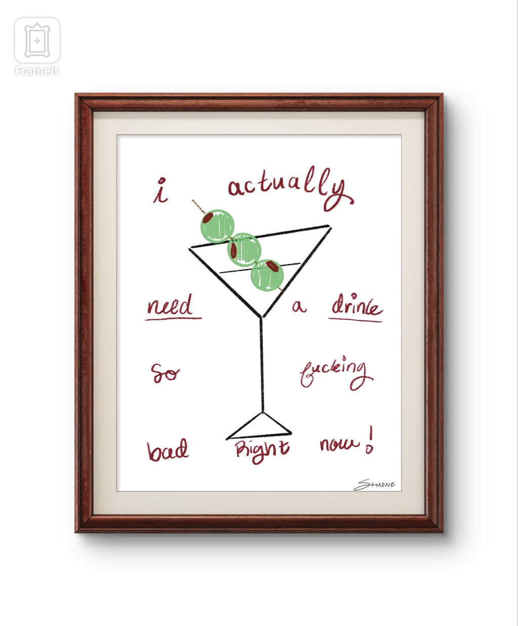 I need a drink art print | bar cart art | modern art print | unique wall art | colorful wall art | Pinterest art prints | martini wall art