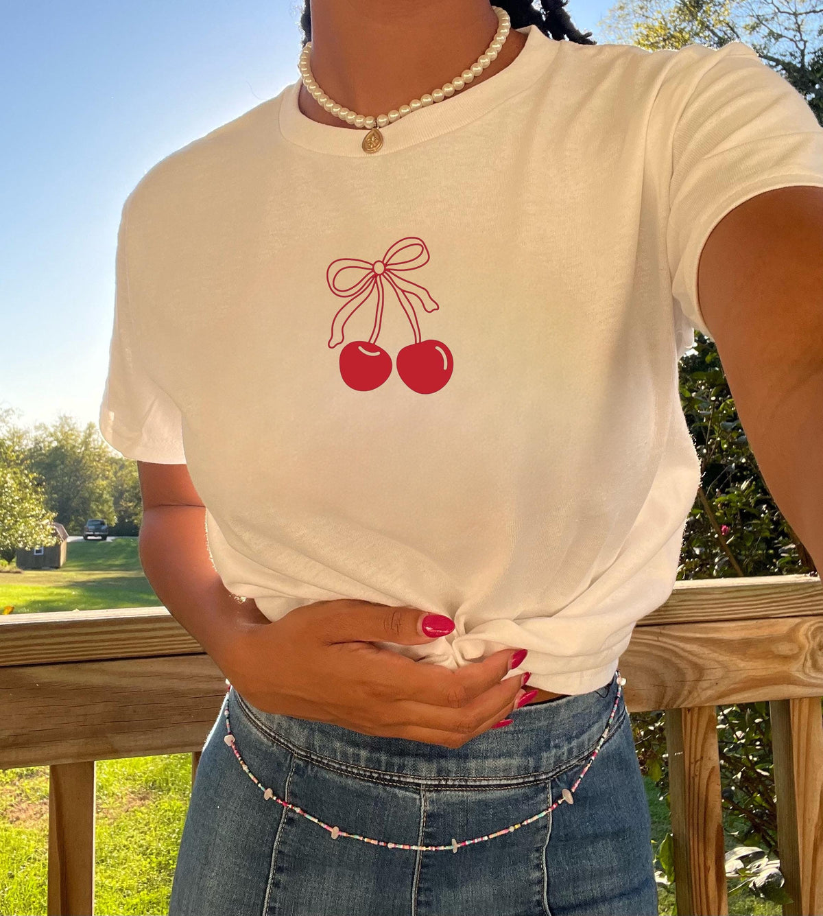 Cherry bow baby tee. Cute tee. Cherry shirt. Bow shirt. Cottage core. Girly girl shirt. Christmas. Gift ideas. Gifts for her