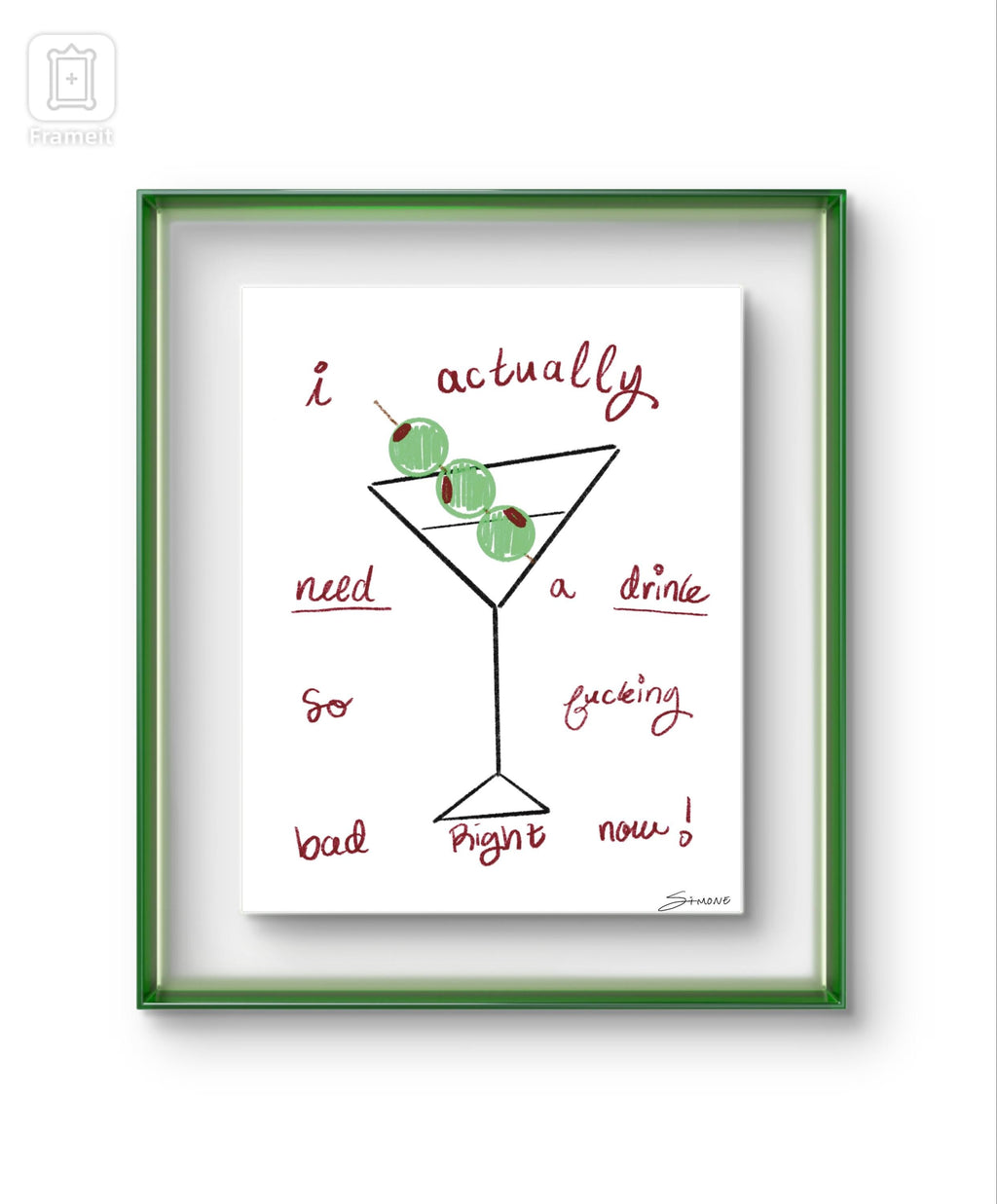 I need a drink art print | bar cart art | modern art print | unique wall art | colorful wall art | Pinterest art prints | martini wall art