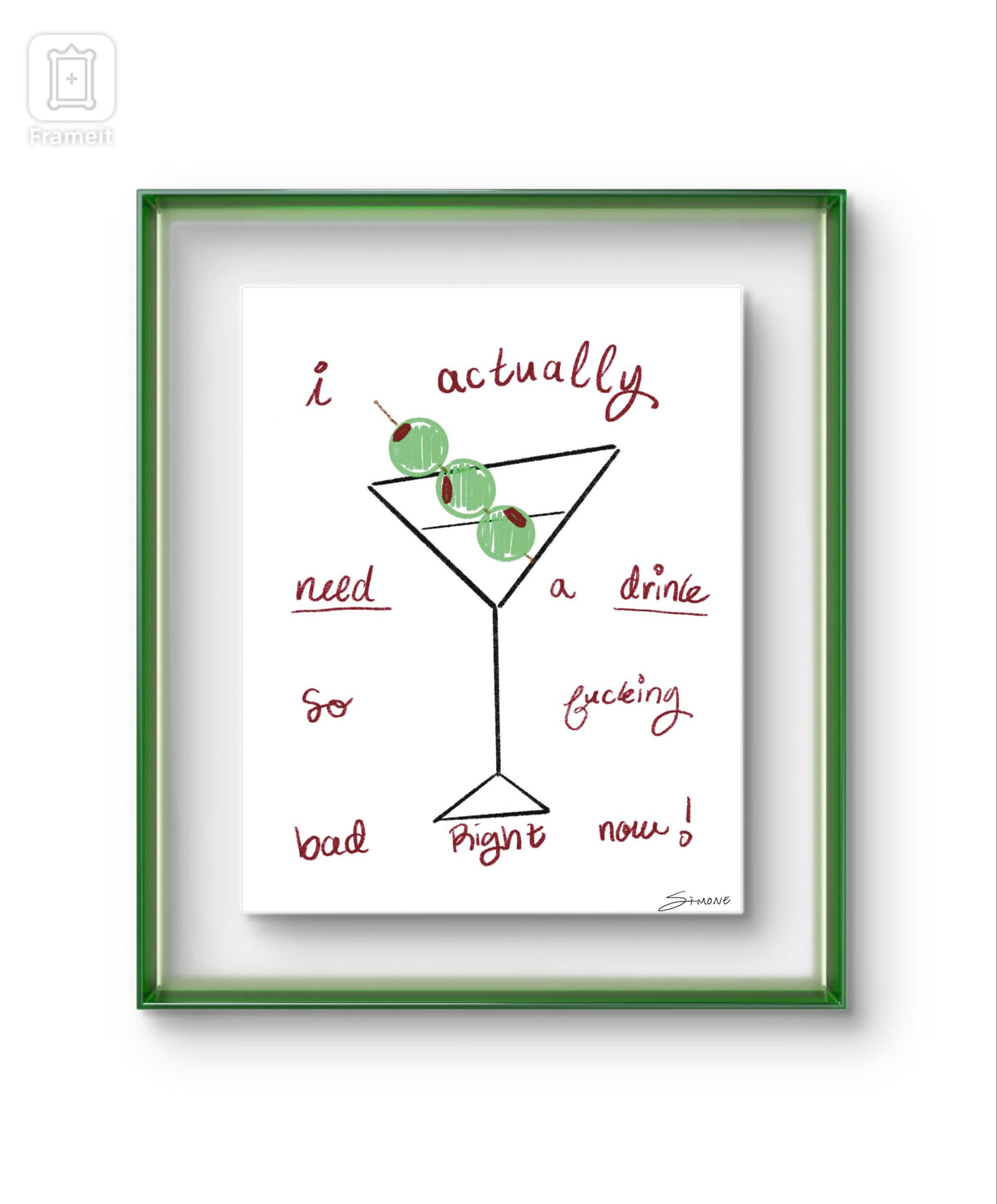I need a drink art print | bar cart art | modern art print | unique wall art | colorful wall art | Pinterest art prints | martini wall art