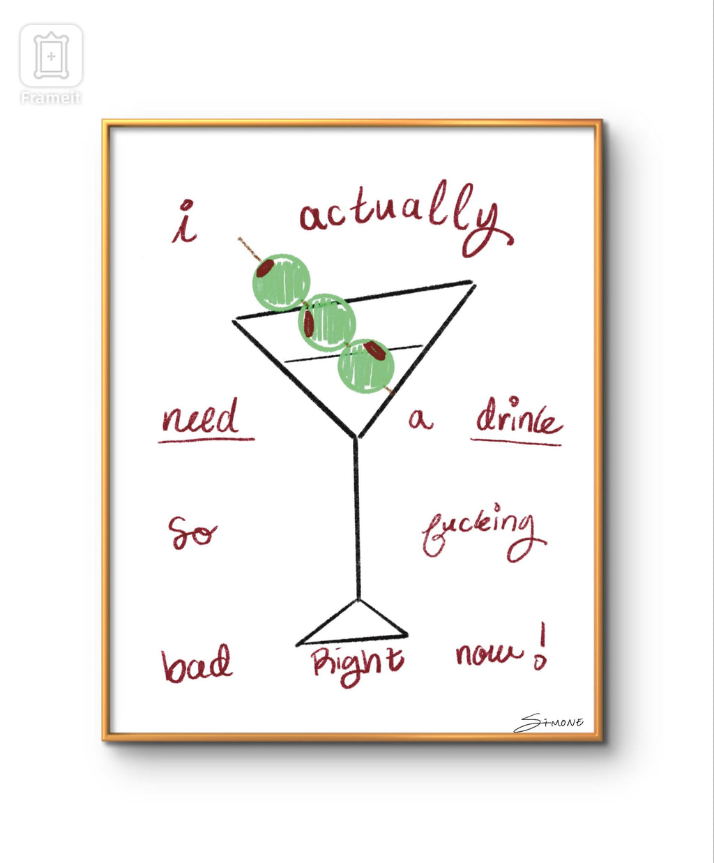 I need a drink art print | bar cart art | modern art print | unique wall art | colorful wall art | Pinterest art prints | martini wall art