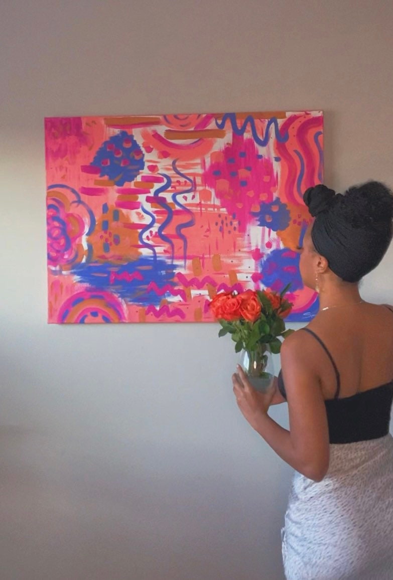 through rose colored glasses | original painting | wall art | abstract painting | black artists | art | acrylic painting | large painting
