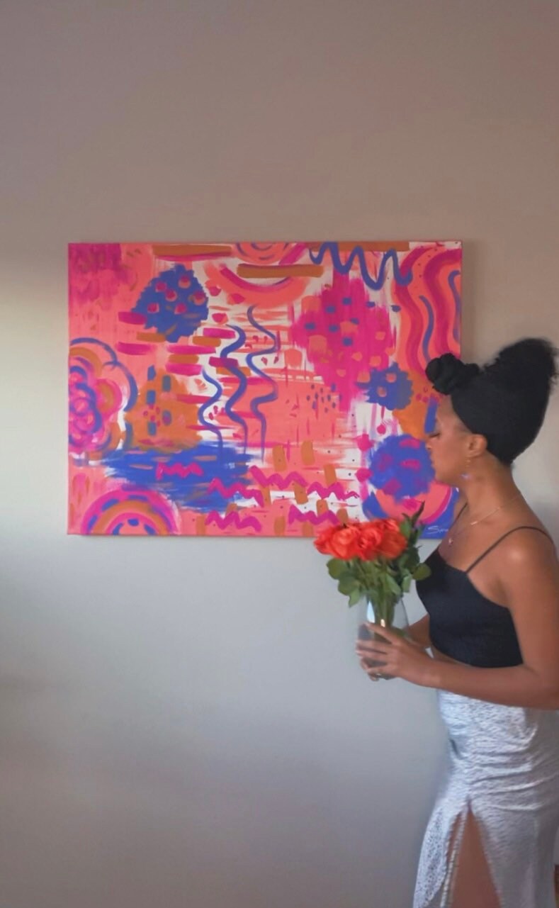 through rose colored glasses | original painting | wall art | abstract painting | black artists | art | acrylic painting | large painting