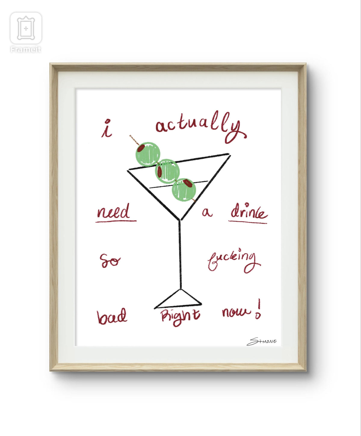 I need a drink art print | bar cart art | modern art print | unique wall art | colorful wall art | Pinterest art prints | martini wall art