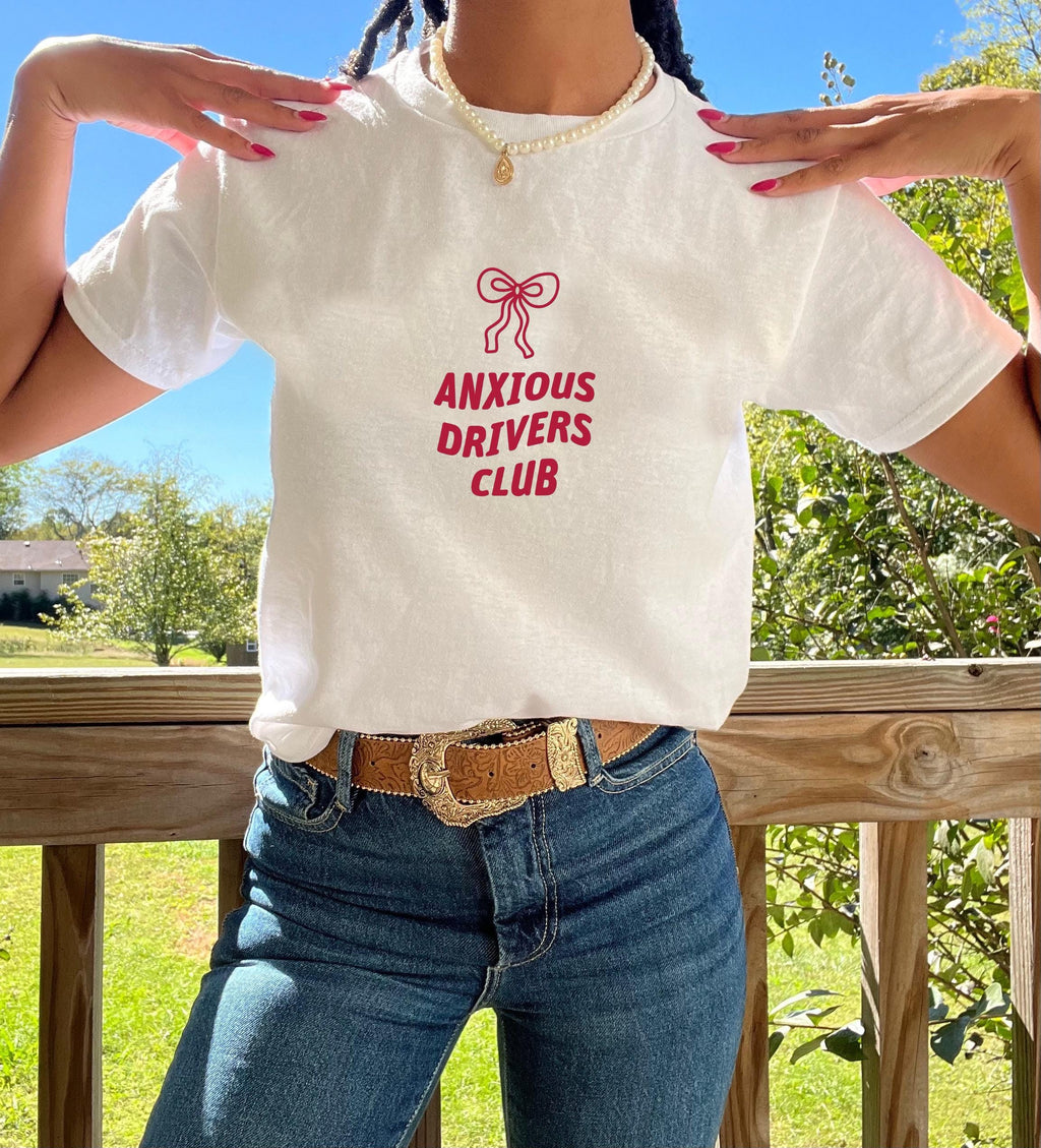 Anxious Drivers Club baby tee. Girl shirt. Funny shirt. Gifts for her. Bow shirt. Phrase shirt . Gift ideas. Going out shirt . Cute shirt