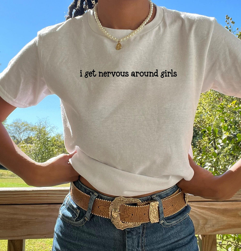 I get nervous around girls baby tee. Cute girl tee. Wlw shirt. Lesbian shirt. Womens baby tee