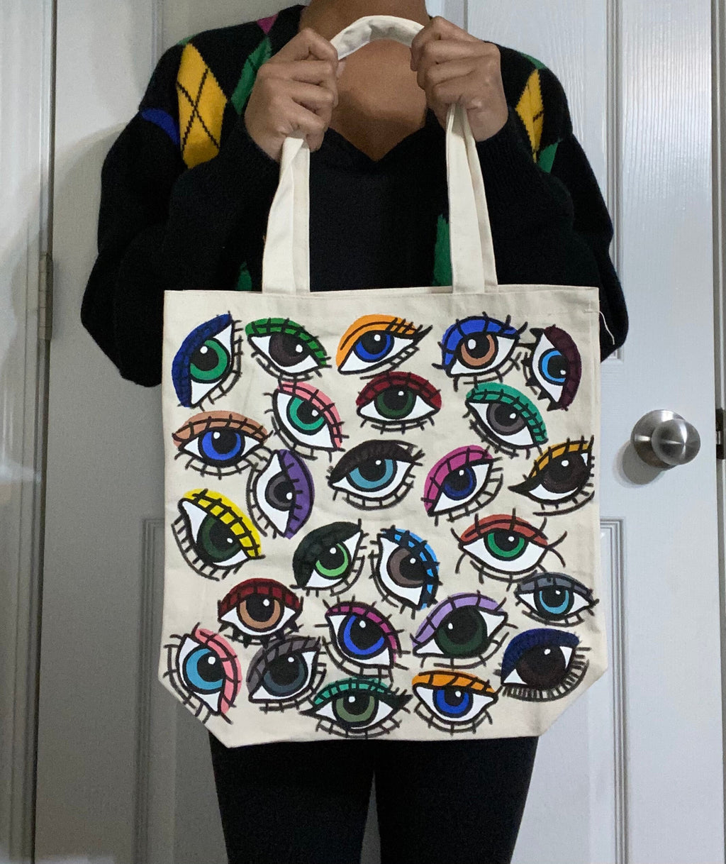 Optic Totes | hand painted | eye | tote bag | trendy | bag | purse | painted | colorful | cute | outfit | handbag | boho | hippie | canvas |