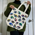 Optic Totes | hand painted | eye | tote bag | trendy | bag | purse | painted | colorful | cute | outfit | handbag | boho | hippie | canvas |