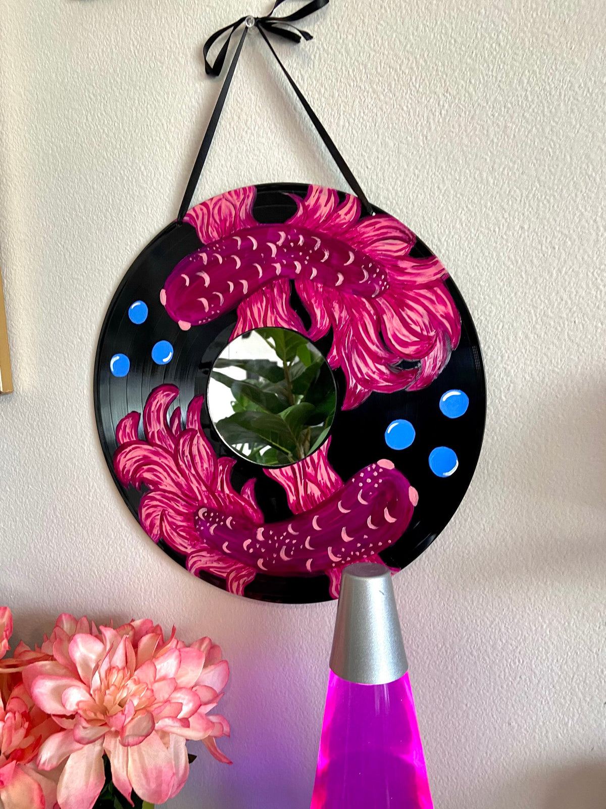fishy vinyl mirror | custom painting | mirror | painted vinyl | fish painting | unique mirror | painted mirror | customizable | painting |