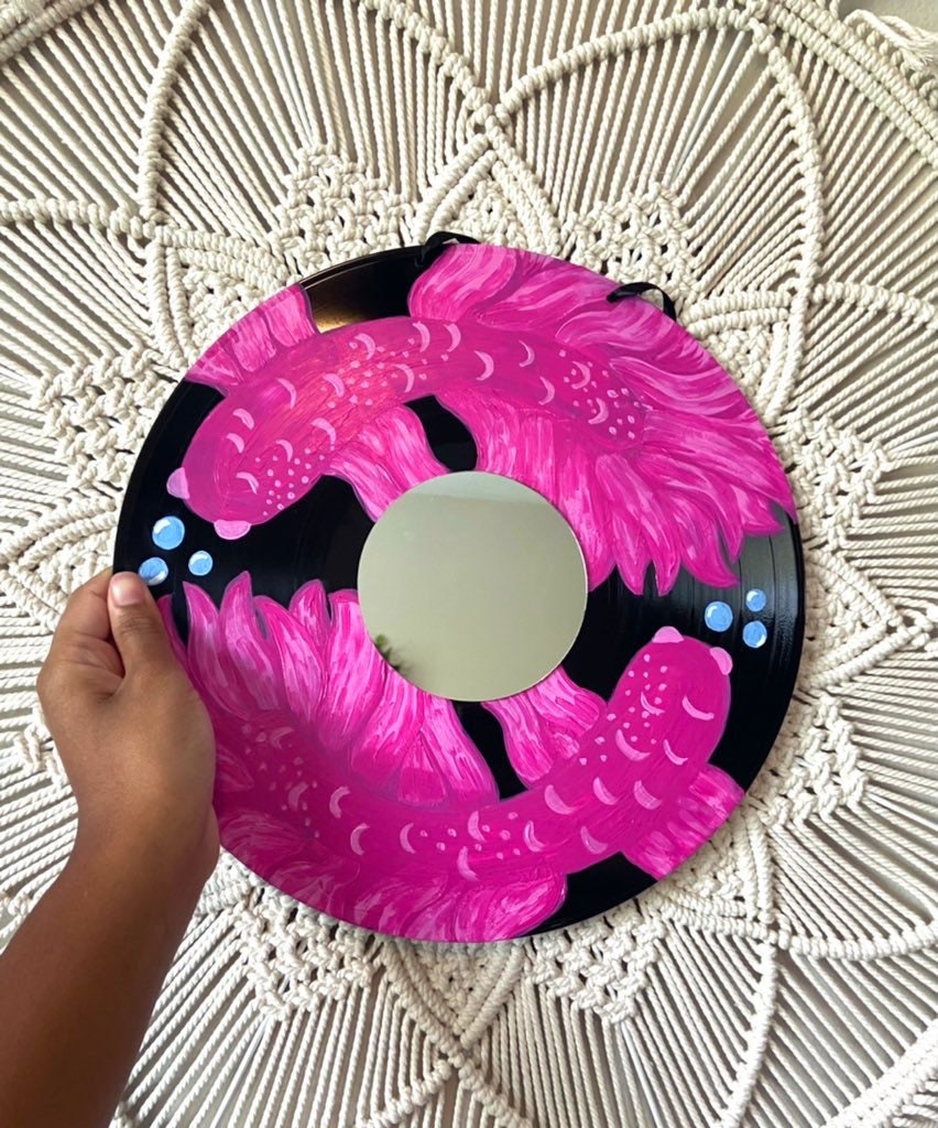 fishy vinyl mirror | custom painting | mirror | painted vinyl | fish painting | unique mirror | painted mirror | customizable | painting |