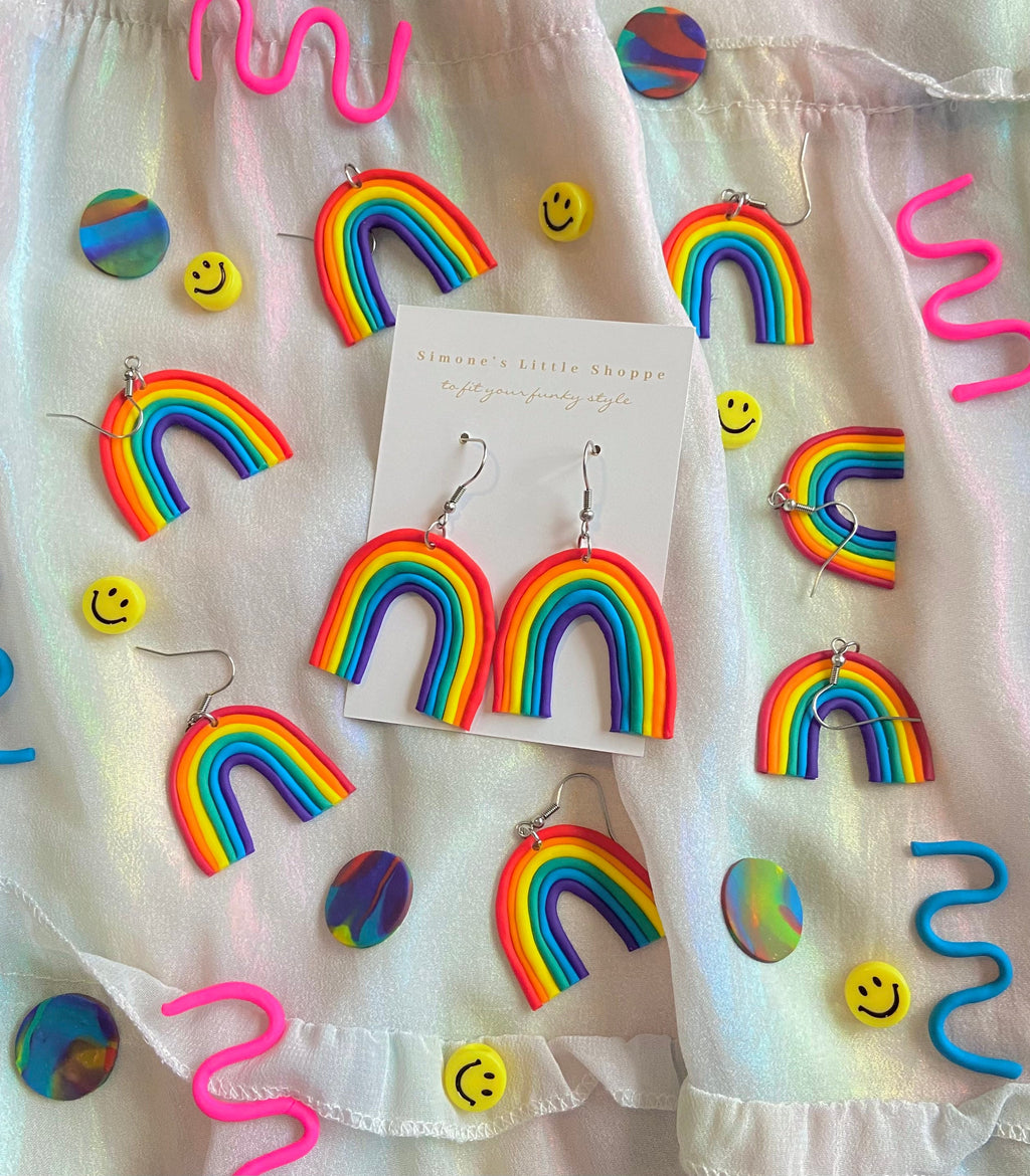 rainbow earrings | clay earrings | rainbow | polymer clay | pride | colorful | earrings | funky jewelry | hypoallergenic