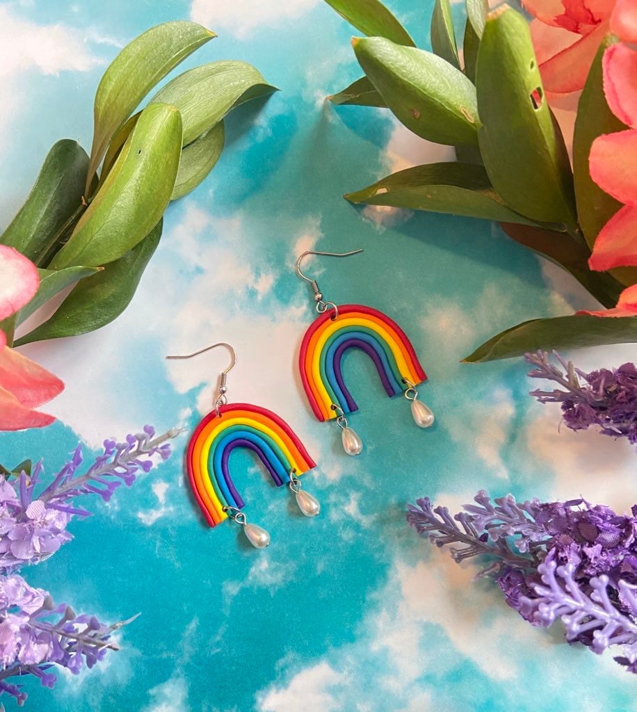 rainbow + pearl earrings | rainbow earrings | valentine gift ideas | rainbow jewelry | colorful earrings | pride jewelry | rainbows | gift