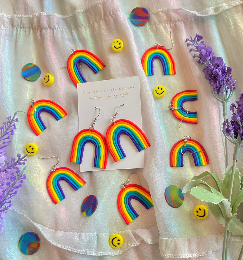 rainbow earrings | clay earrings | rainbow | polymer clay | pride | colorful | earrings | funky jewelry | hypoallergenic