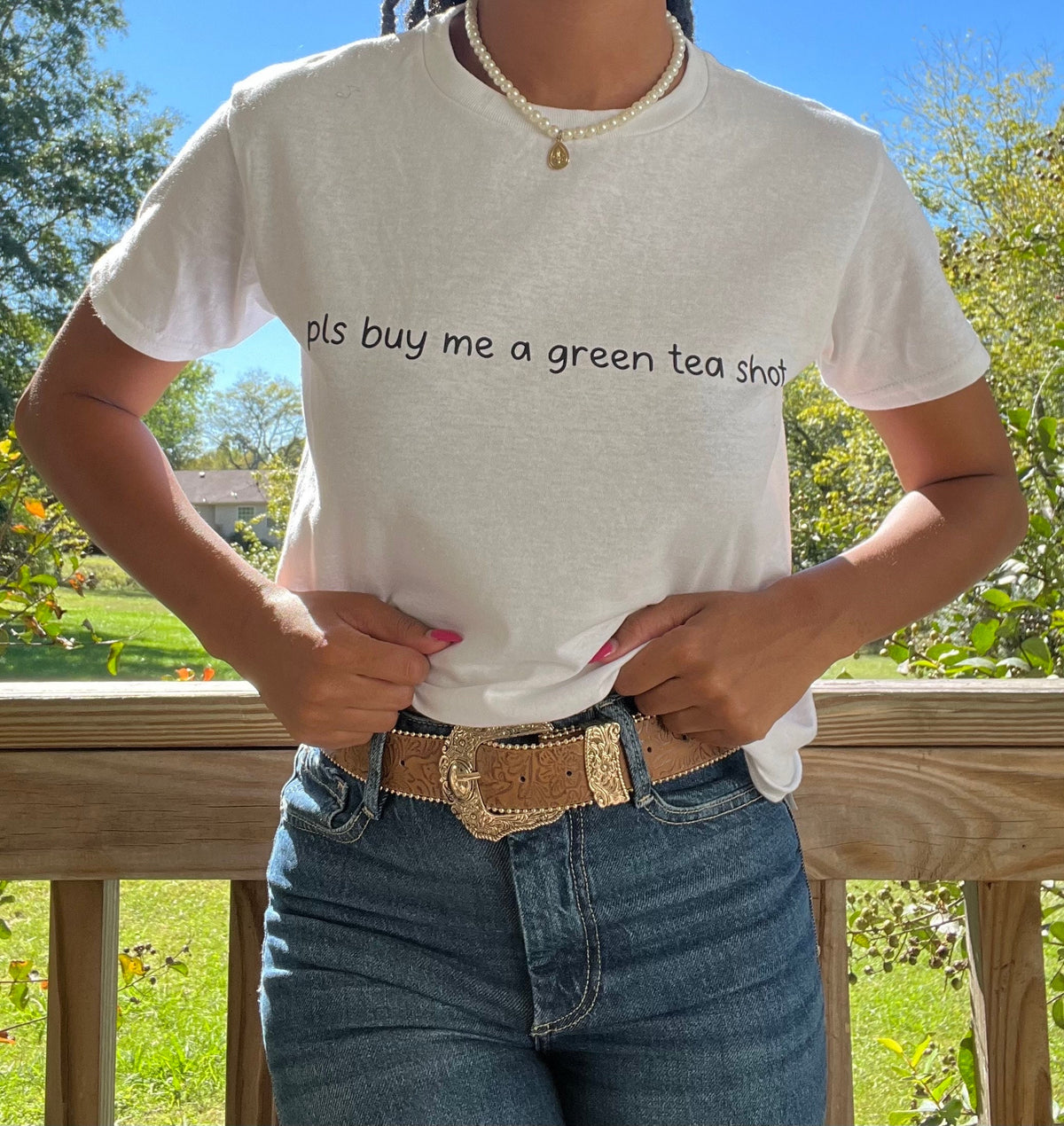 pls buy me a green tea shot BABY TEE| funny tee | going out short | downtown shirt | bachelorette trip shirt | green tea shot shirt |