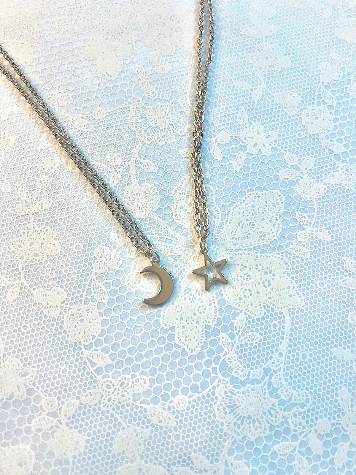 moon and star necklaces | silver jewelry | star jewelry | matching necklace | best friend necklace | moon necklace | everyday nevklace |