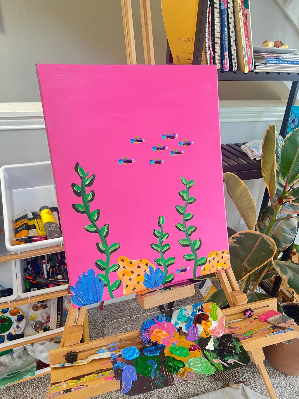 Bubblegum reef original painting | original art | original artwork | colorful | Simone’s Little Shoppe| wall decor | fish painting |